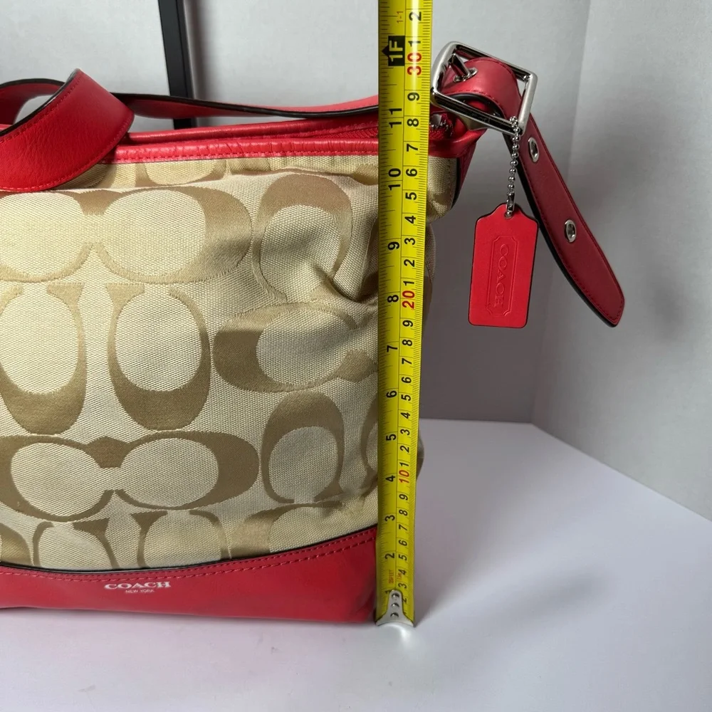 COACH Legacy Signature Hobo Duffel Bag in Khaki and Fuchsia Leather‎ Crossbody